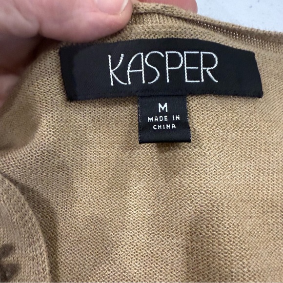 Vintage 1980’s Kasper Sweater Wool Blend V-neck Scroll Embroidery Taupe Size Med - Picture 4 of 10